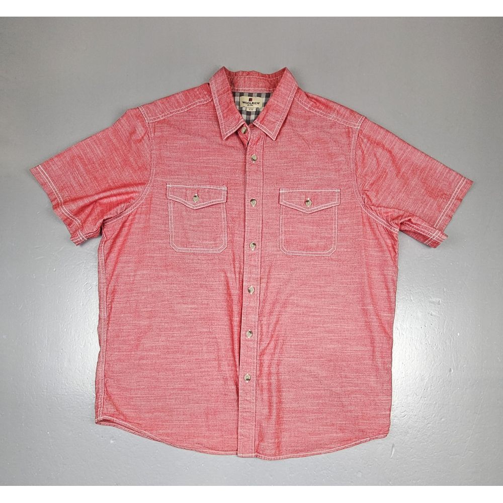 Woolrich Button Up Shirt Mens XL. Red Y2k Heathered Pockets‎ White Stitch